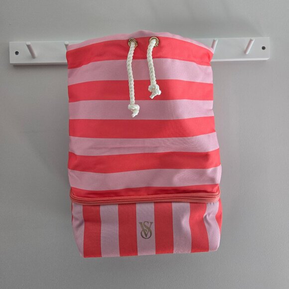 Victoria’s Secret Pink and Red Stripe Drawstring Cooler Backpack New With Tags - Picture 15 of 17